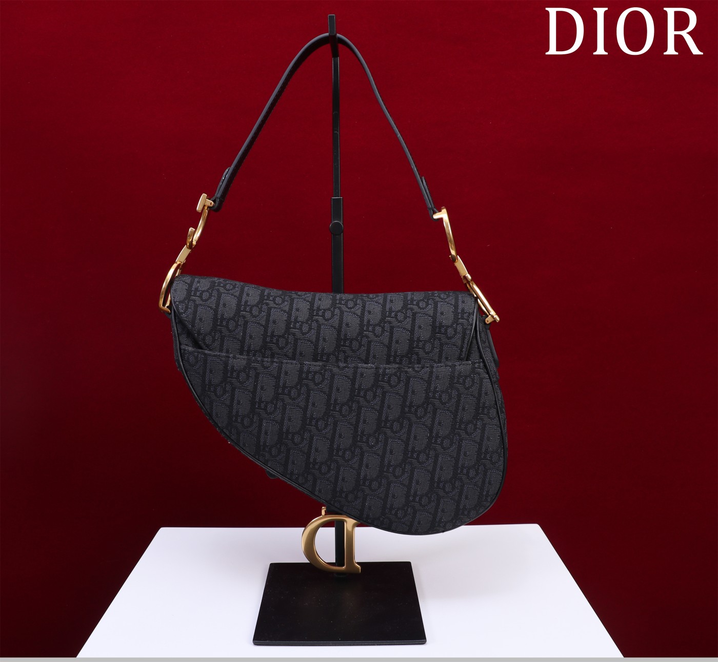 Saddle Bag with Strap Black Dior Oblique Jacquard 